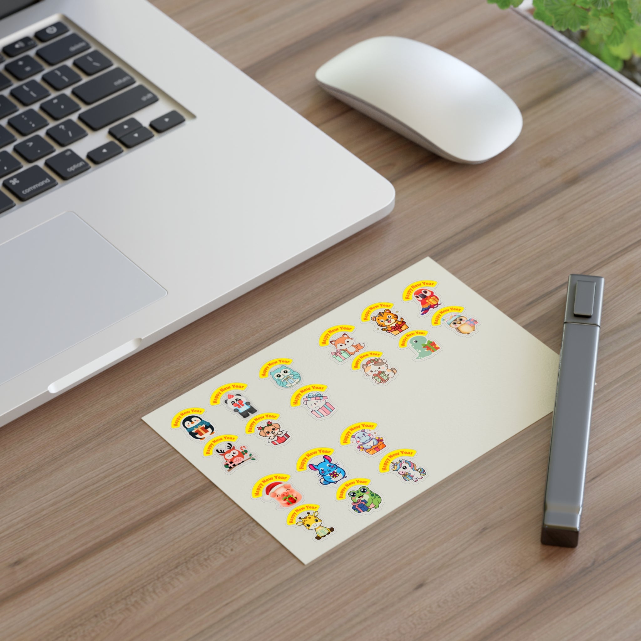 Cute Animal Sticker Sheet — Happy New Year Pets Stickers