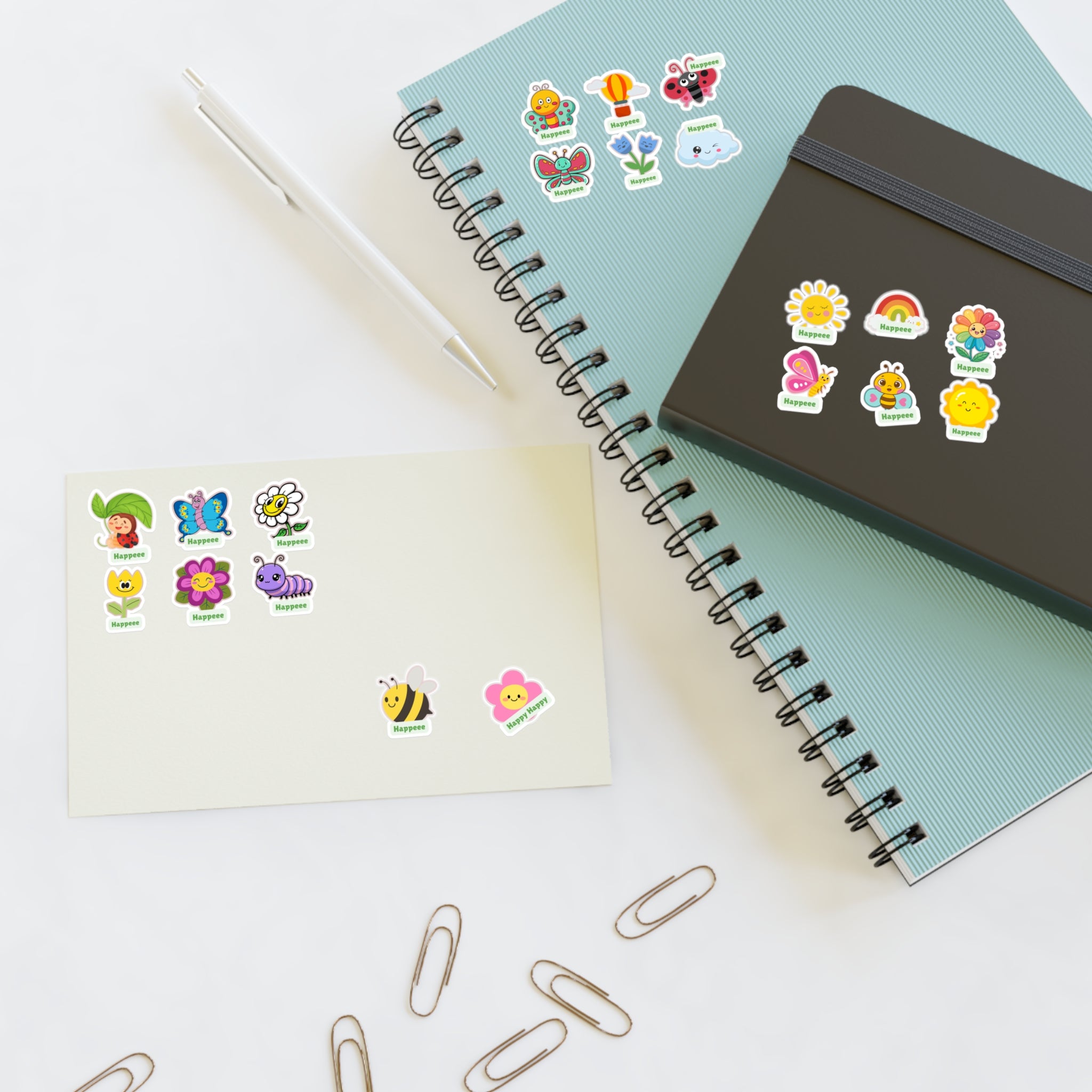 Happy Bugs & Flowers Sticker Sheet — Cute Cartoon Planner & Scrapbook Stickers